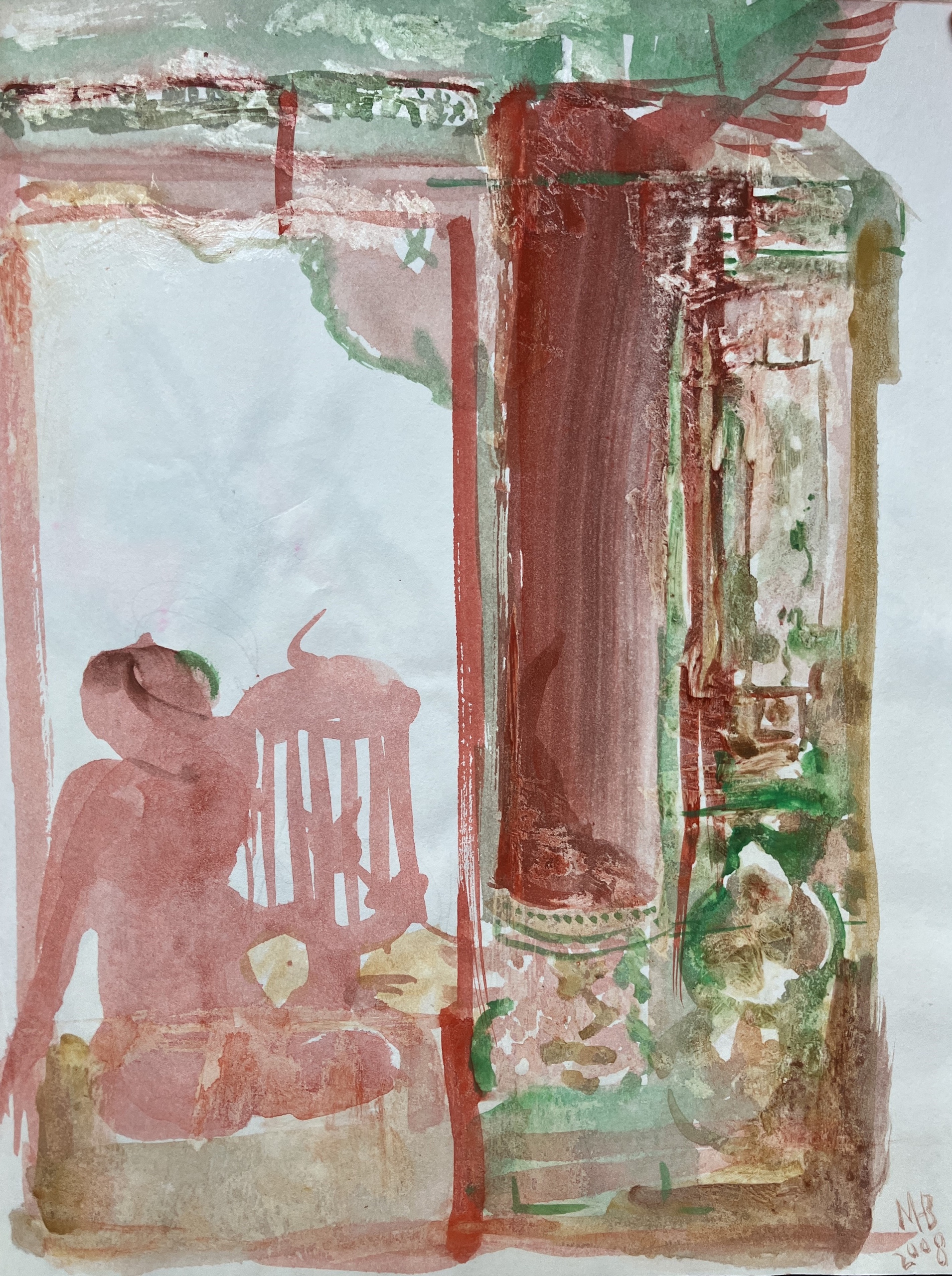 (Red pillar and Bird cage) Mixed-media